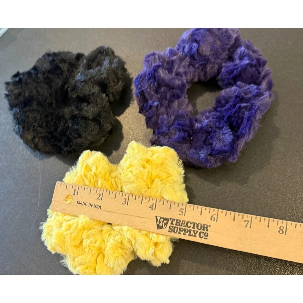 Sew Sweet Minky Designs Womens Hair Scrunchie Black Purple Yellow Plush 3 NEW